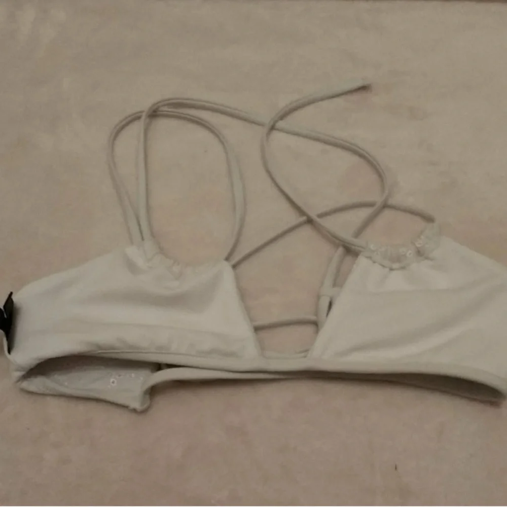 La Hearts White Embroidered Halter Bikini Top